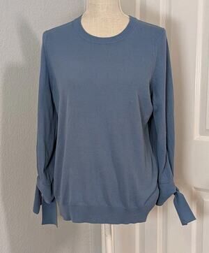 Brochu Walker Womens Blue Pullover Crew Neck Arm Ties Sweater Cotton Size Small